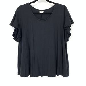 Et' Lois Ruffled Flounce Sleeve Scoop Neck T-Shirt Black Womens Sz Medium